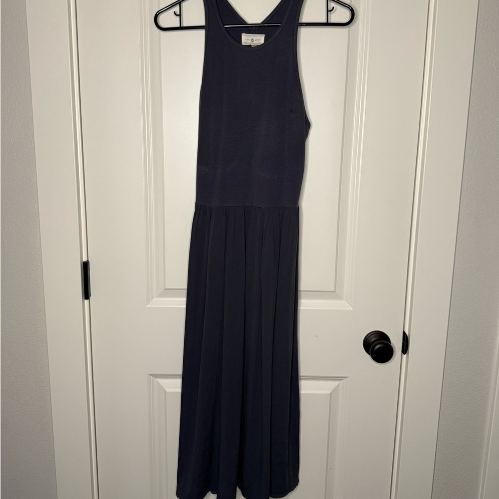 Lou & Grey Cotton Tank Rayon Skirt Maxi Dress Grey Drop Waist Women's Size Small